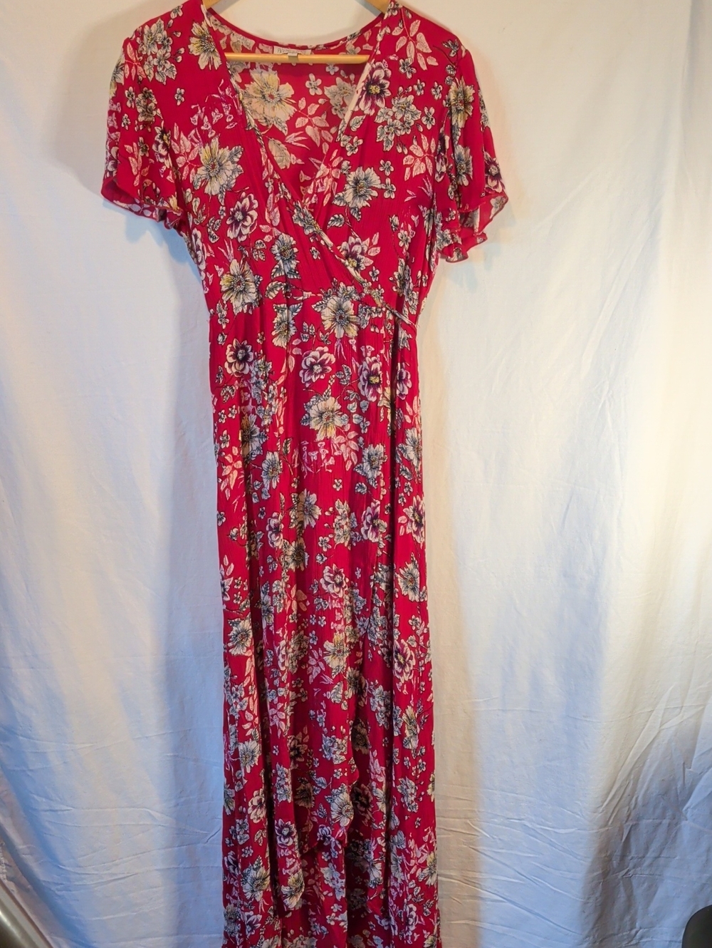 Patrons of Peace Red Floral Faux Wrap Maxi Dress